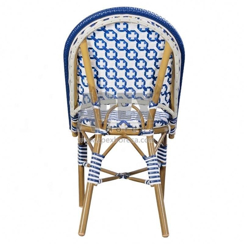 Wholesale Hotel Paris Handmade Stacking Armless Aluminum Rattan Bamboo Dining Chairs