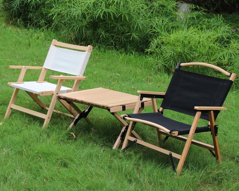 Outdoor Furniture Wood Grain Aluminum (Black White) Portable Folding Camping Chair
