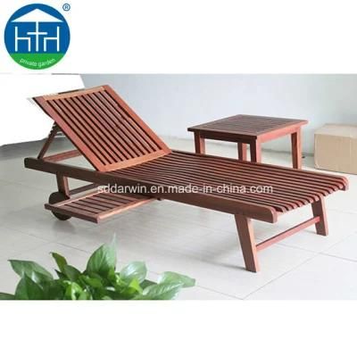 Leisure Outdoor Garden Woonden Chaise Lounge with Side Table for Beach