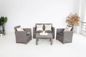 Outdoor Furniture Luxury Garden Used PP 4 Seater Rattan Sofa Set with Small Tea Table