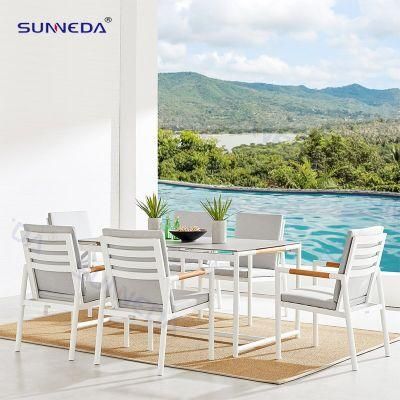 Outdoor Furniture Garden Fashionable and Waterproof Dining Table and Chair with Wood Armrest