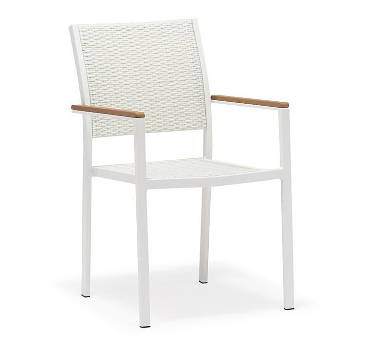 Modern Restaurant Outdoor Poly Rattan Dining Chair with Plastic Wood Armrest