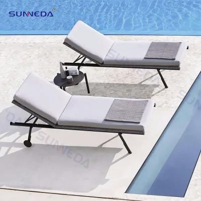 Outdoor Hotel Patio Aluminum Leisure Chaise Lounge with Tea Table