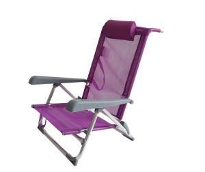 7 Positions Beach Chair Folding Chair Low Seat with Pillow Purple
