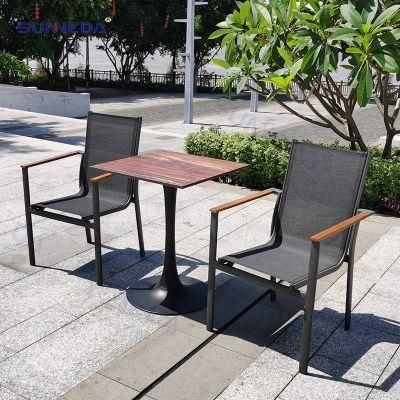 Modern Leisure Garden Patio Dining Furniture Aluminum Textilene Outdoor Chair Set for Cafe