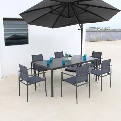Aluminum Table Top Texture Chair 6 Person Outdoor Garden Dining Furniture Set