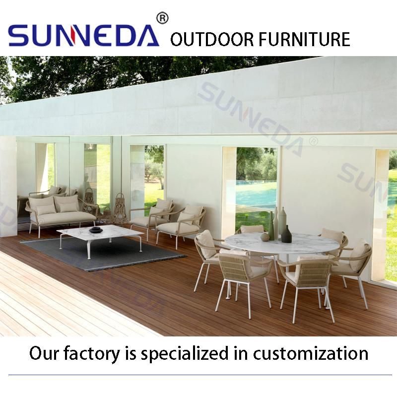 Modern Garden Aluminum Sofa Marble Surface Table Contemporary Elegant Furniture