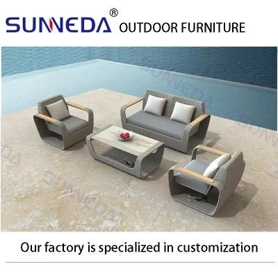 Rattan Outdoor Sofa Set Garden Furniture with Marble Coffee Table