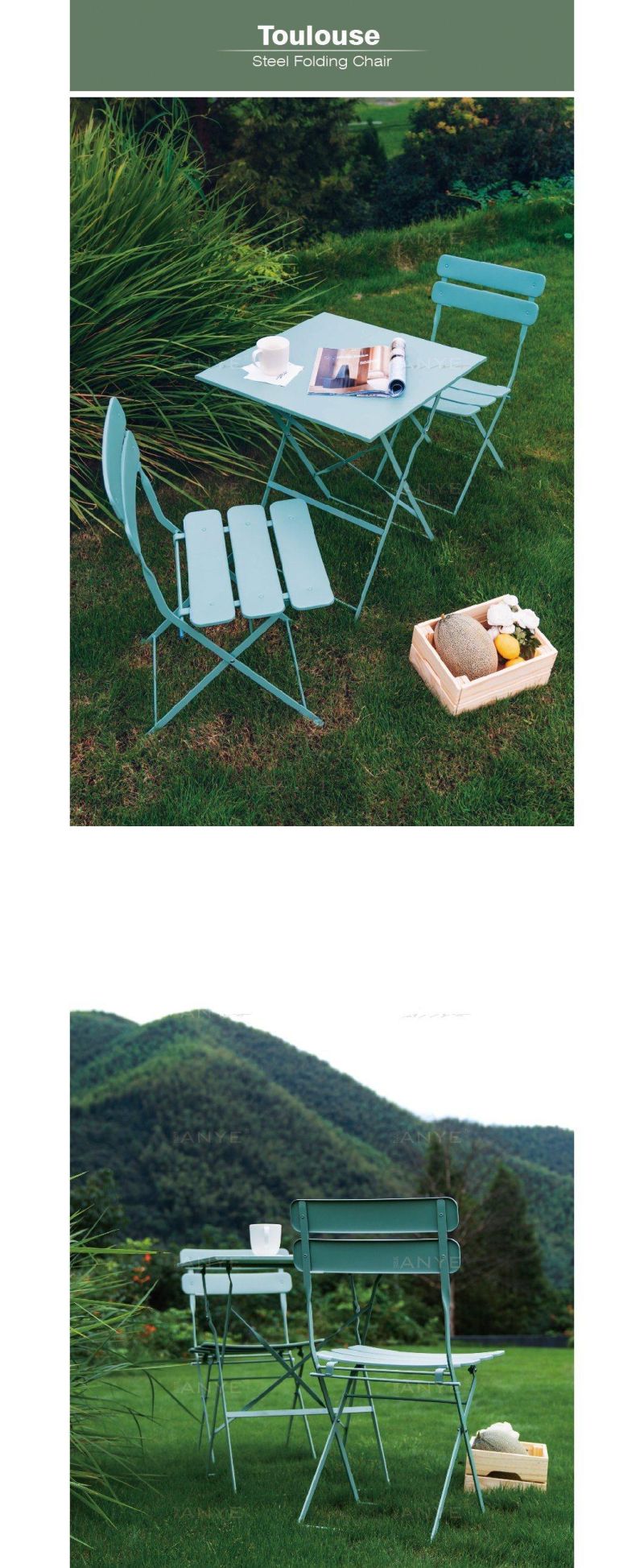 Rust Resistant Outdoor Chair Folding Metal Garden Chair Portable Bistro Furniture Restaurant Dining Chair