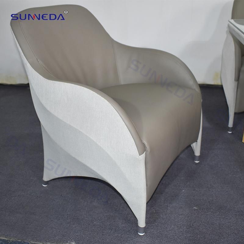 Hotel Patio Garden Furniture Waterproof Lether Sofa Chairs with Table Teak Wood Stand
