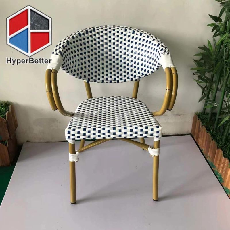 Outdoor French Rattan Chair Yellow with Black Dots