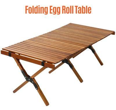 Camping Wooden Foldable Table Bamoo Egg Roll Table