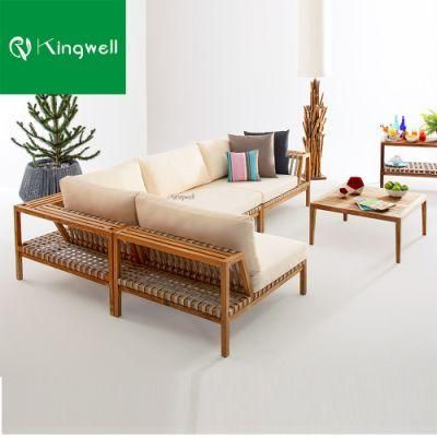 Outdoor Waterproof Modern Style Garden Furniture Teak Wooden Sofa Set with Coffee Table