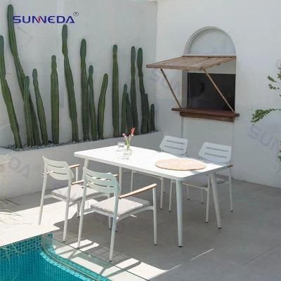 Hotel Aluminum Teak Wood Outdoor Furniture Waterproof Garden Dining Table and Chairs Set for Patio