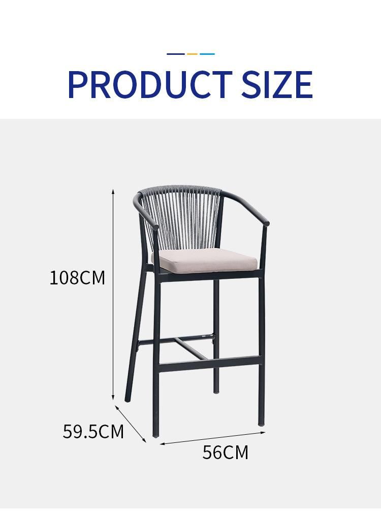 Vangarden Patio Outdoor Garden Aluminum Rope Bar Chair