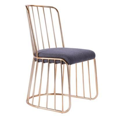 2021 Hot Sale Ruplica Outdoor Industrial Beauty Salon Metal Chair Gold Plating Metal Wire Garden Side Dining Chair with Soft Cushion