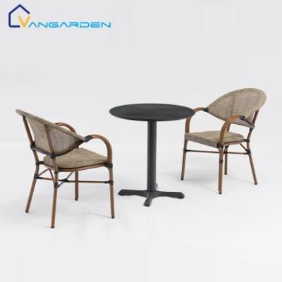 Bamboo Powder Coated Bistro Outdoor Garden Furniture Iron Dining Table and Chair Set for Backyard