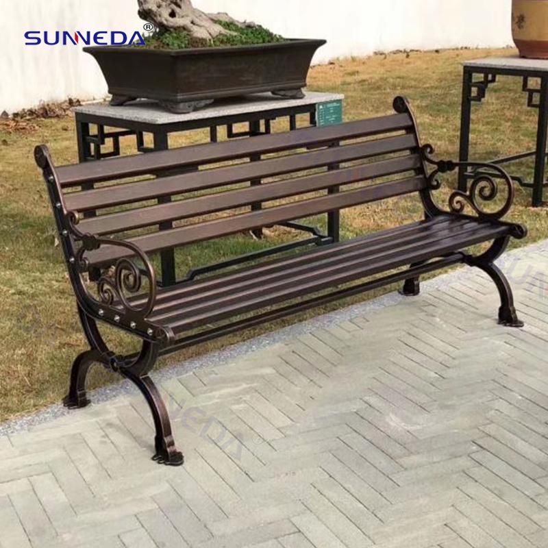 High Quality Cast Metal Frame with Back and Seat Pine Wooden Garden Bench Chair
