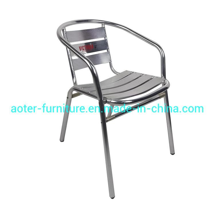 Coffee Shop Bar Outdoor Use Cheap Logo Ads Aluminum 7 Slats Dining Chair