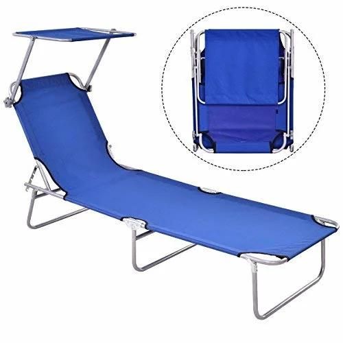 Folding Lounge Chair Relaxer Bed with Sun Shade Outdoor Portable Recliner W/Adjustable Reclining Positions Garden Beach Patio Pool Seat
