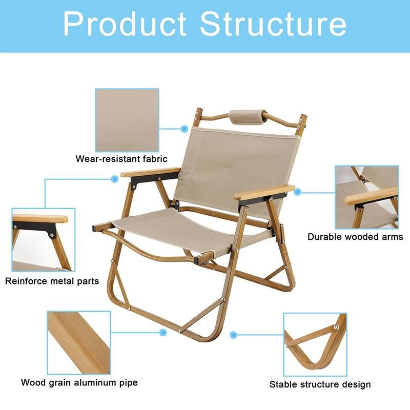 Leisure Aluminum Customized Beech Foldable Wood Armrest Chair Folding Outdoor Camping Chair
