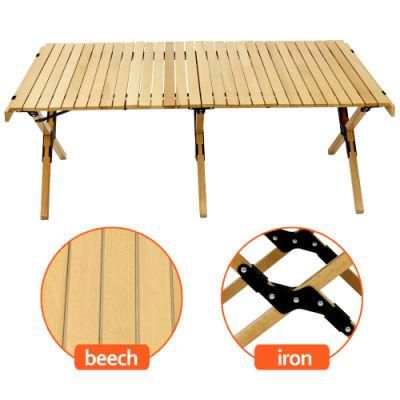 Outdoor Picnic Recycle Table Wooden Roller Table Garden Foldingtable