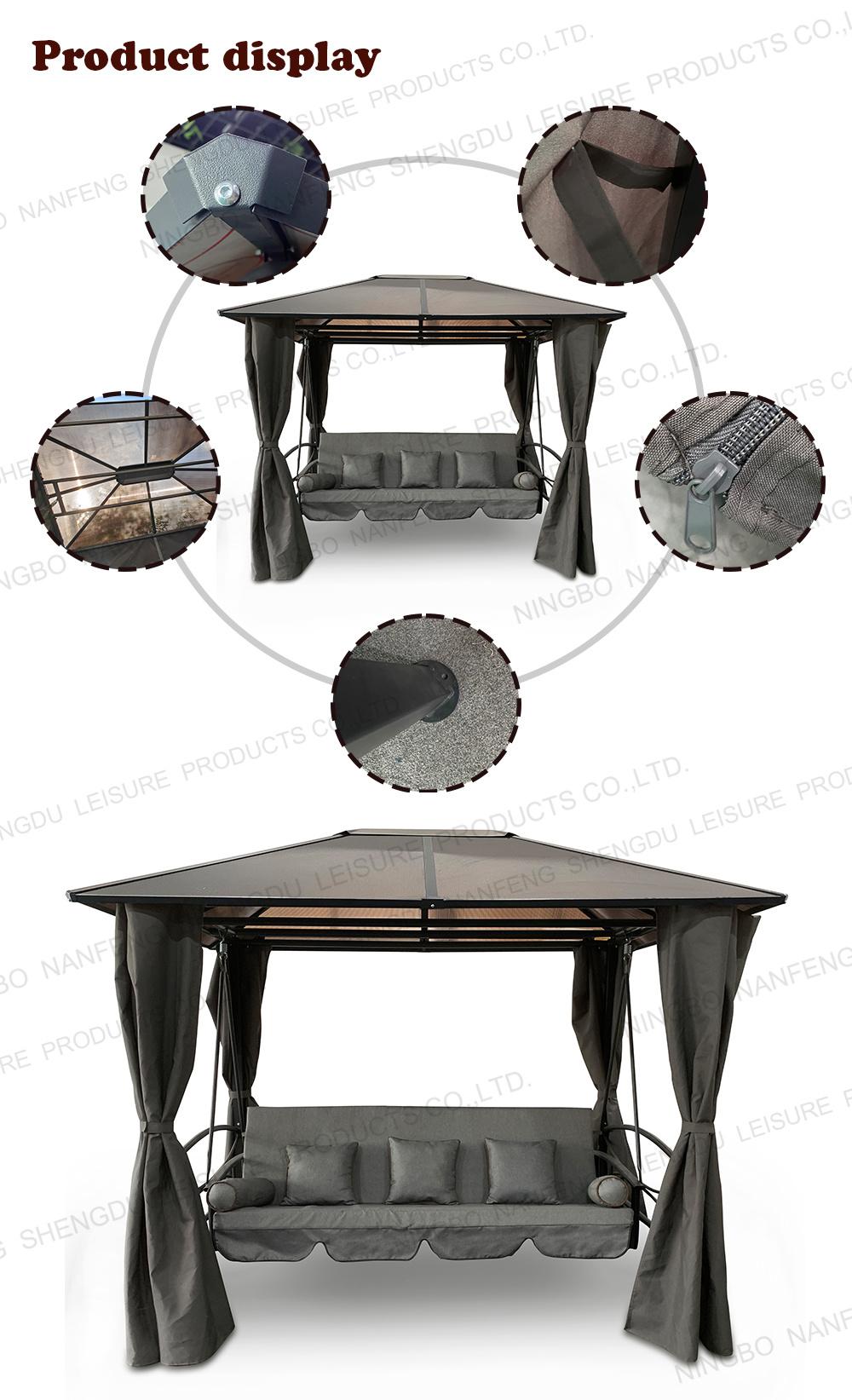 3 Person Outdoor Swing Chair Gazebo with Netting & Gazebo Curtains, Outdoor Gazebos for Patios, Daybed Is Adjustable, Luxury Gazebo Swing Chair with PC Boa
