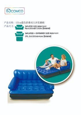 Factory Outlet 155cm Blue Folding Double Sofa Recliner
