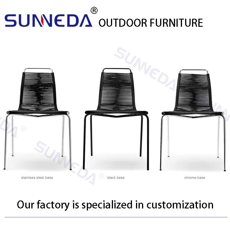 Modern Eating Furniture Sectional Woven Rattan Outdoor Aluminum Dining Table with Chair Set