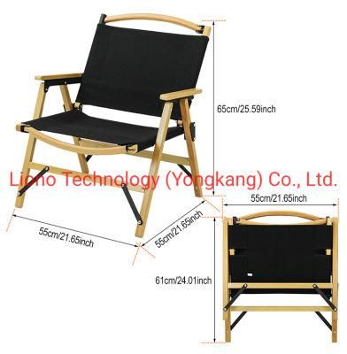 Outdoor Recliner Wooden Canvas Foldable Camping Wood Chair