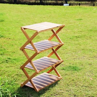 Beech Wood Portable 4 Tier Outdoor Picnic Shelves Foldable Organization Rack