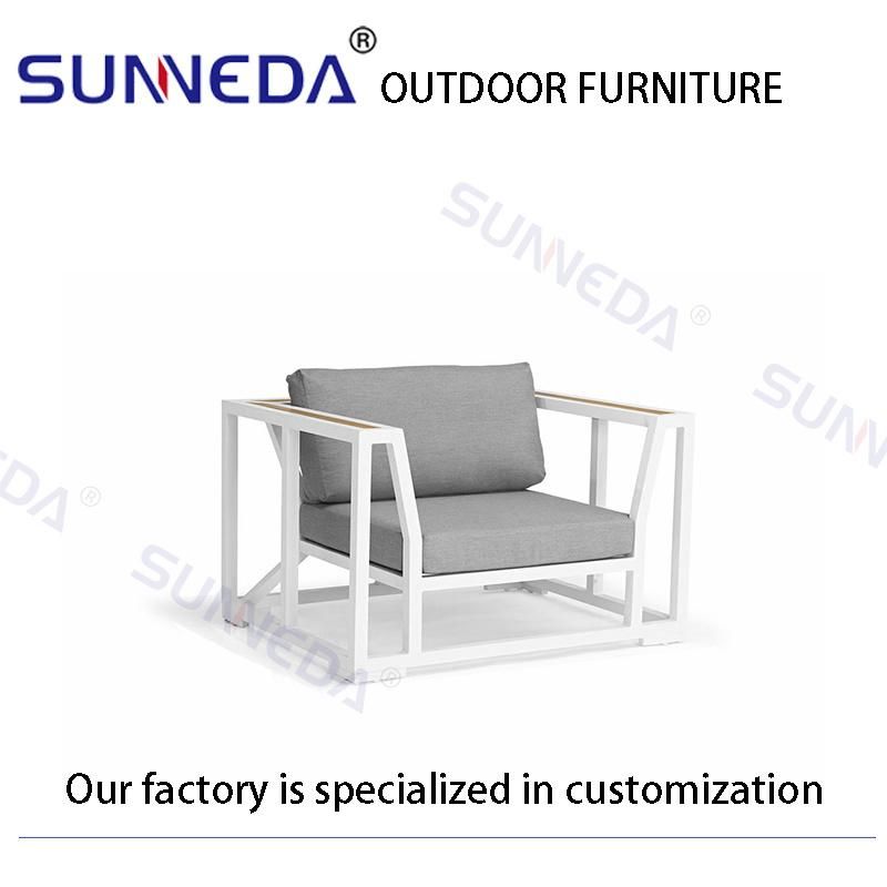 Powder Coating Foam Teak Wood Glass Garden Sofa with Table Furniture