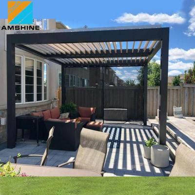 Outdoor Furniture Sunshade Waterproof Electric Louver Roof Metal Awning Garden Gazebo Motorized Aluminum Pergola with Side Curtains