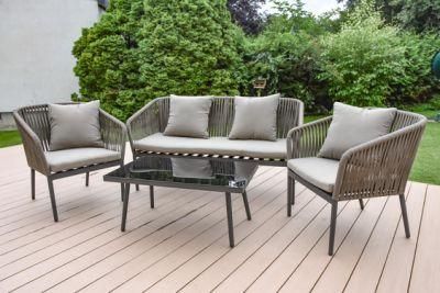 High End Handmade Garden Furniture Aluminum Frame Rope Chair Coffee Table Outdoor Sofa Set
