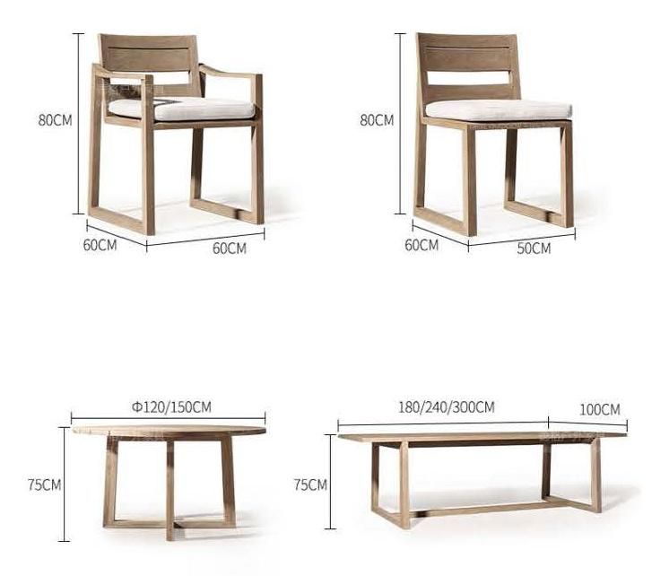 Hotel Garden Furniture 6 Seats Rectangular Villa Dining Table Handcrafted Wooden Apartment Outdoor Furniture Teak Fabric Seat Dining Chair Table Set
