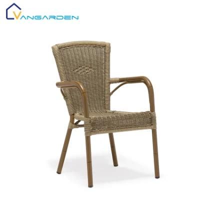 Antique Outdoor Restuarant Furniture Bamboo Grain Aluminum Cane Rattan Chair