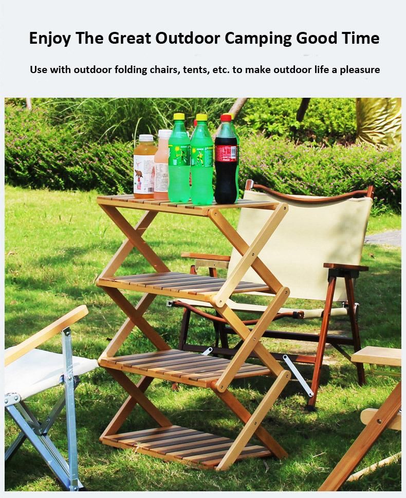 Eco- Friendly Wood Outdoor Camping Shelf Outdoor Furniture Natural Portable Folding Camping Flower Rack