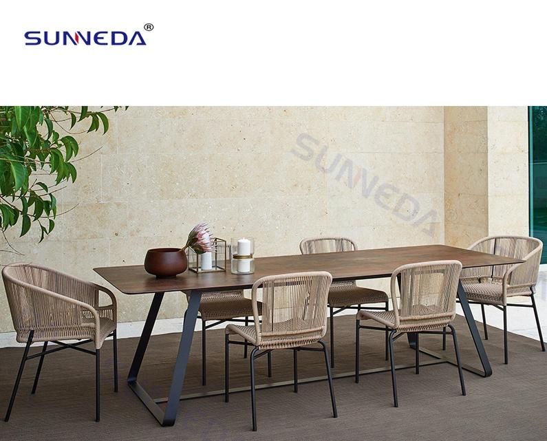 Modern Backyard Pool Weaving Dining Chairs and Table Furniture Sets