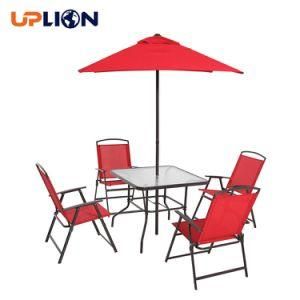 Uplion Garden Furniture 6-Piece Folding Dining Set Patio Table Chair Umbrella Furniture Set