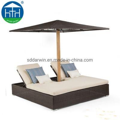 Leisure Outdoor PE Rattan Double Daybed with Umbrella