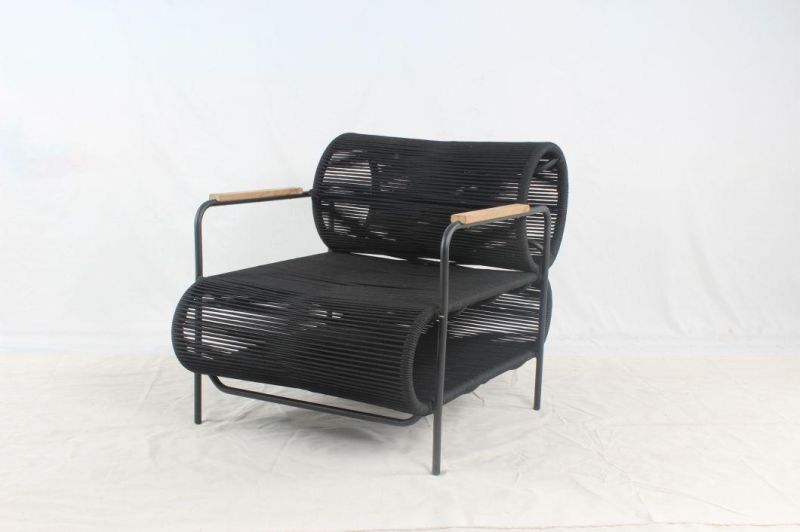 Special Design Rope Weaving Chair Outdoor Furniture with Teakwood Arms