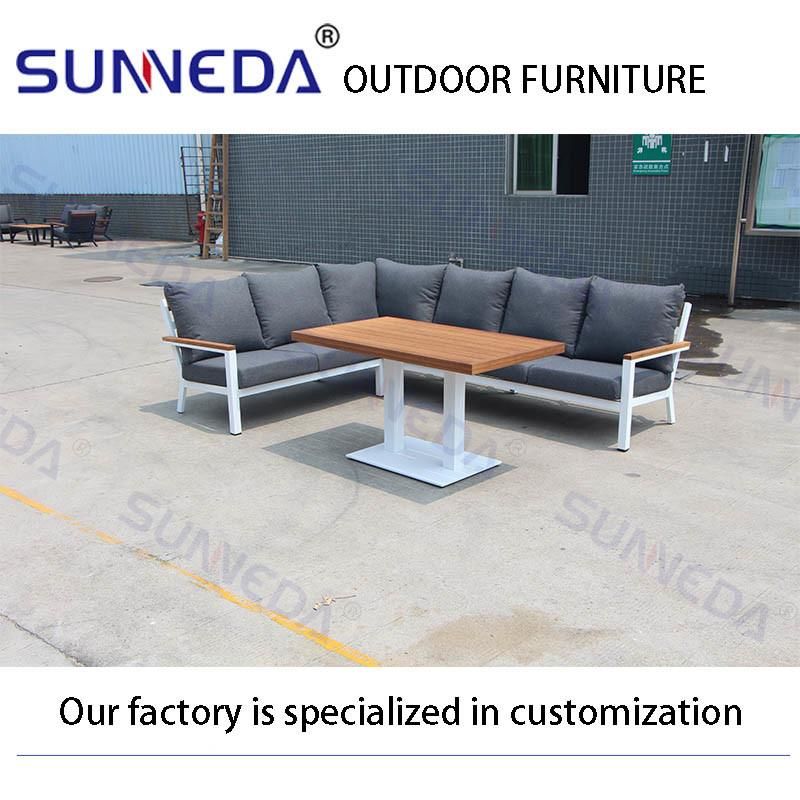 Aluminum Metal Frame Teak Wood Coffee Table Sofa Set Outdoor Garden Furniture