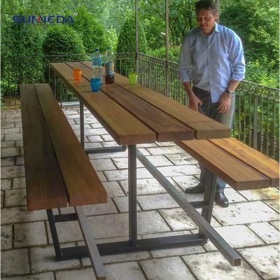 Outdoor Iron Square Tube Frame with Eucalyptus Wood Bench Table Set