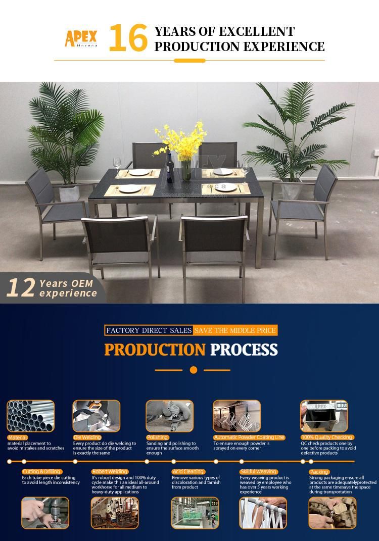 Luxury Garden Modern Stainless Steel Leg Patio Dining Table Set