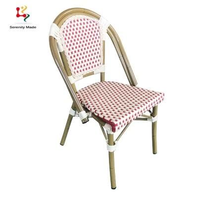 Red and White Color PE Rattan Braiding Seating Stackable Restaurant Chairs