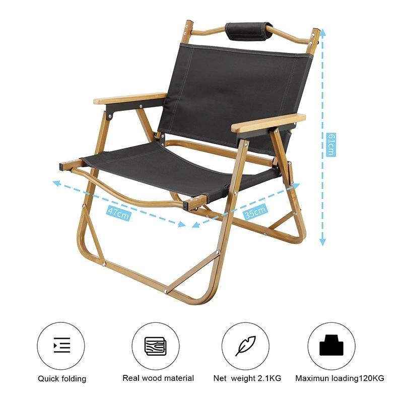 Outdoor High Quality Factory Directly Custom Design Folding Chair Camping Chair with Wood Armrest