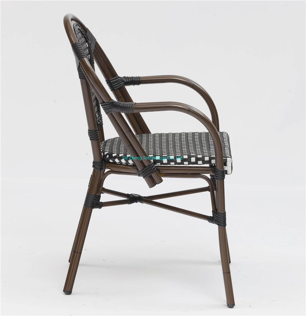 Aluminum Frame French Design Stackable PE Rattan Wicker Dining Chair