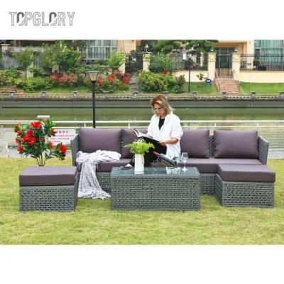 Hot Sale Outdoor Home Hotel Furniture Rattan Sofa Set with 6mm Tempered Glass