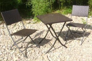 3PC Outdoor Wicker Folding Bistro Set with Cushions