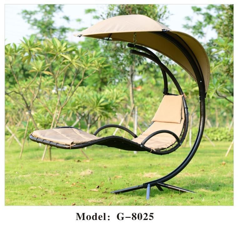 Giantex Hanging Chaise Lounger Chair Arc Stand Porch Swing Hammock Chair W/ Canopy Khaki Outdoor Furniture